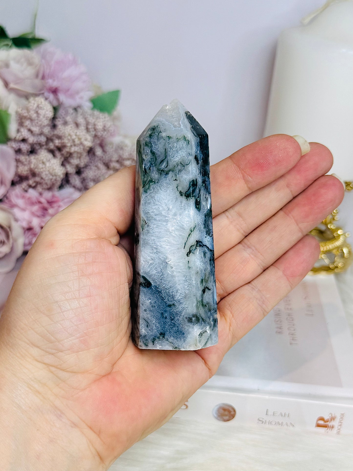 Moss Agate Druzy Tower 9cm