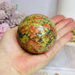 High Grade Large Unakite Sphere on Stand 454g