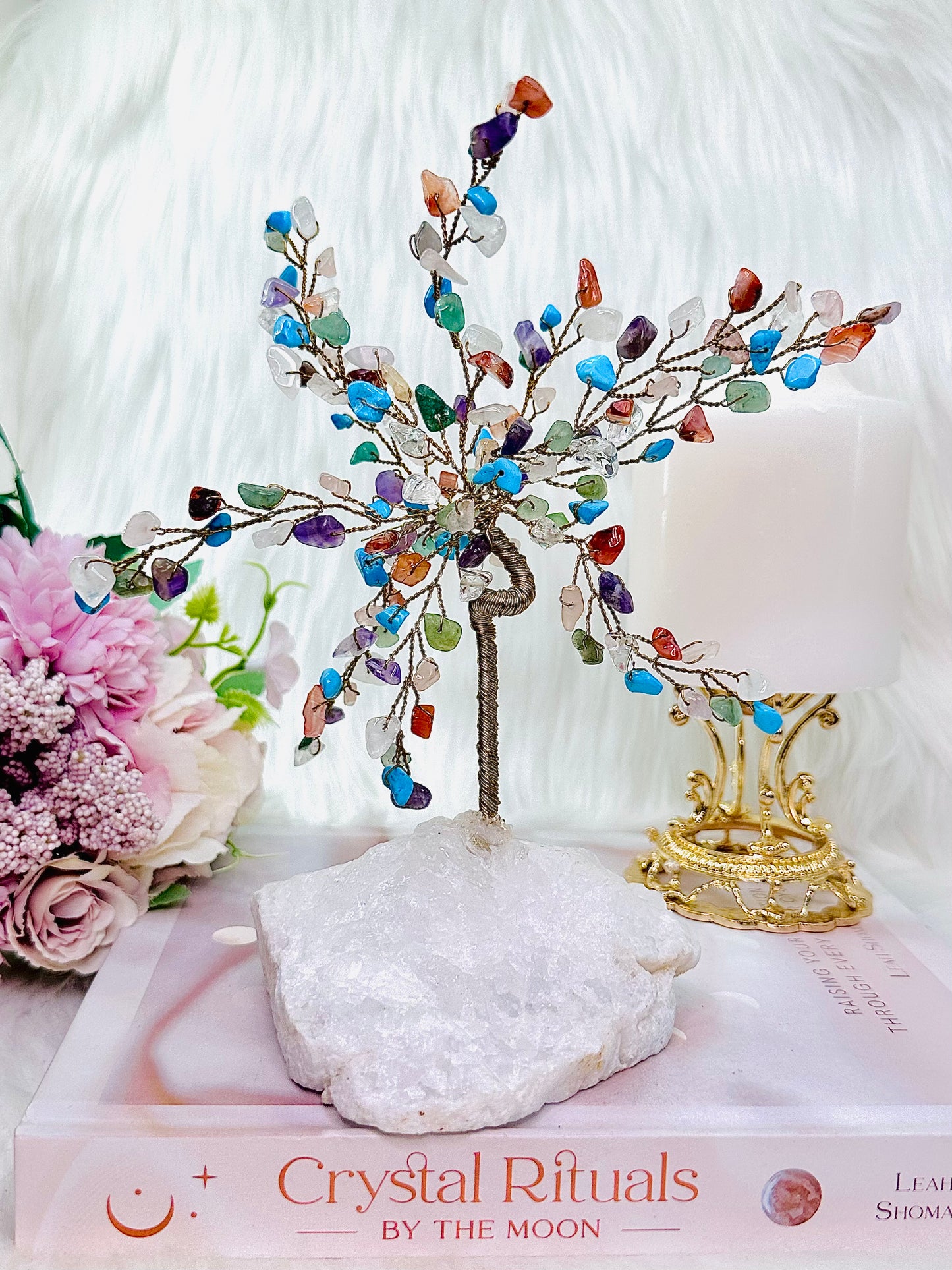 Beautiful Mixed Chip Large 20cm Tree on Quartz Stand ~ Truly Gorgeous