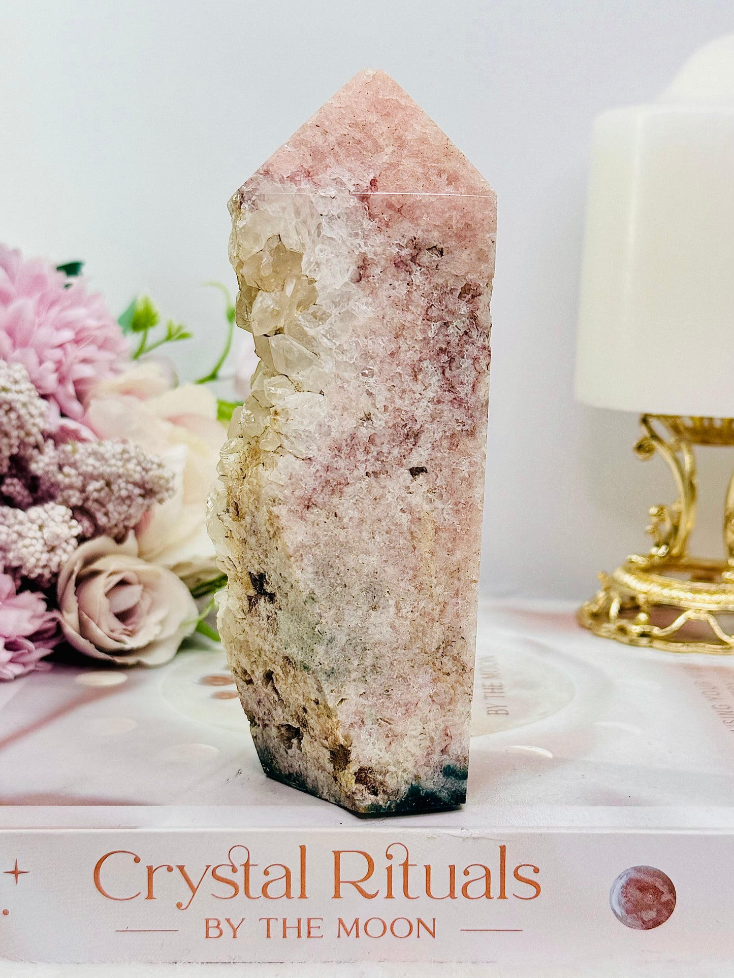 Chunky Tall 14cm Natural Druzy Pink Amethyst Tower (slight chip in tip)