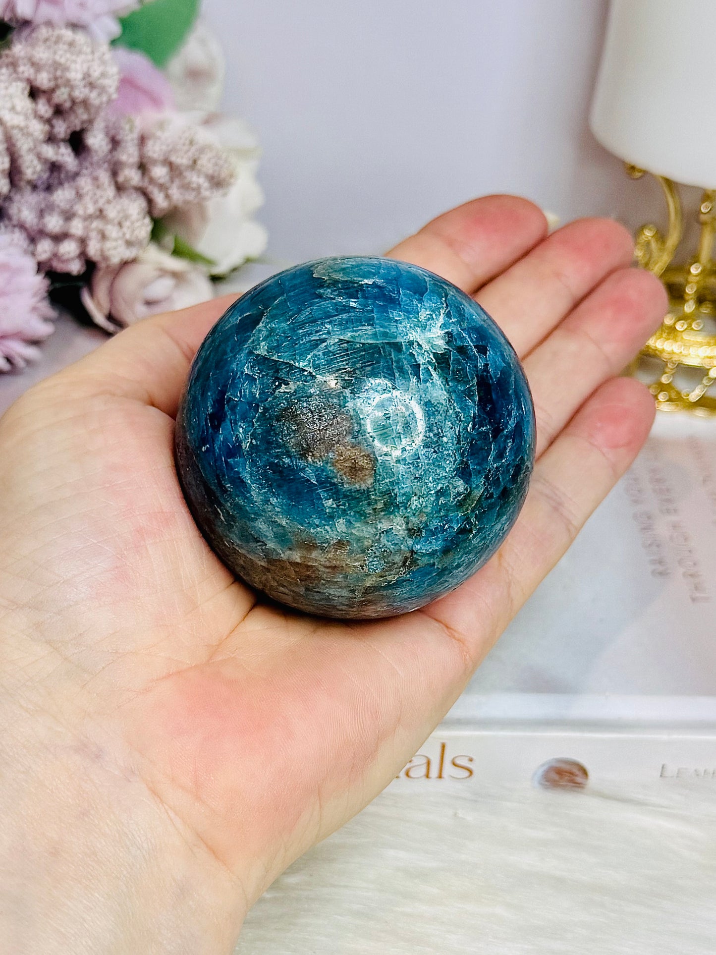 Blue Apatite Sphere on Stand 360g