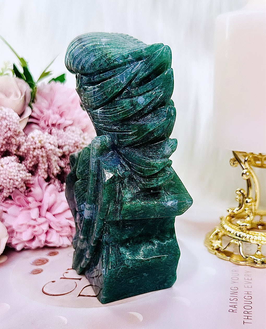 Peace & Tranquility ~ Gorgeous Large 633gram Perfectly Carved Moss Agate Eagle ~ A Divine Piece