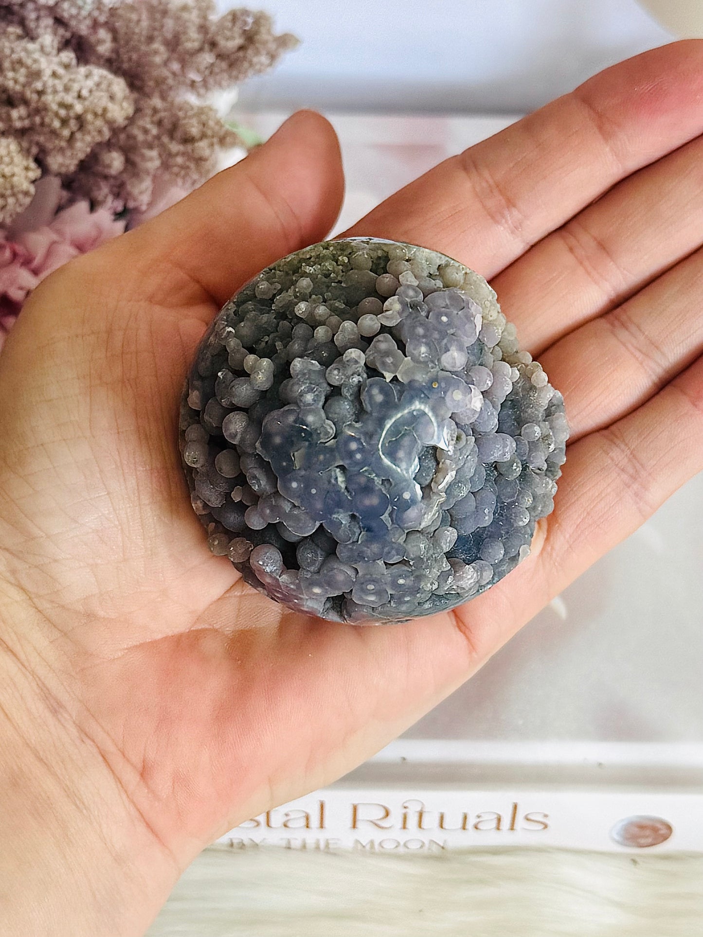 Gorgeous Natural Grape Agate Sphere 229grams On Stand