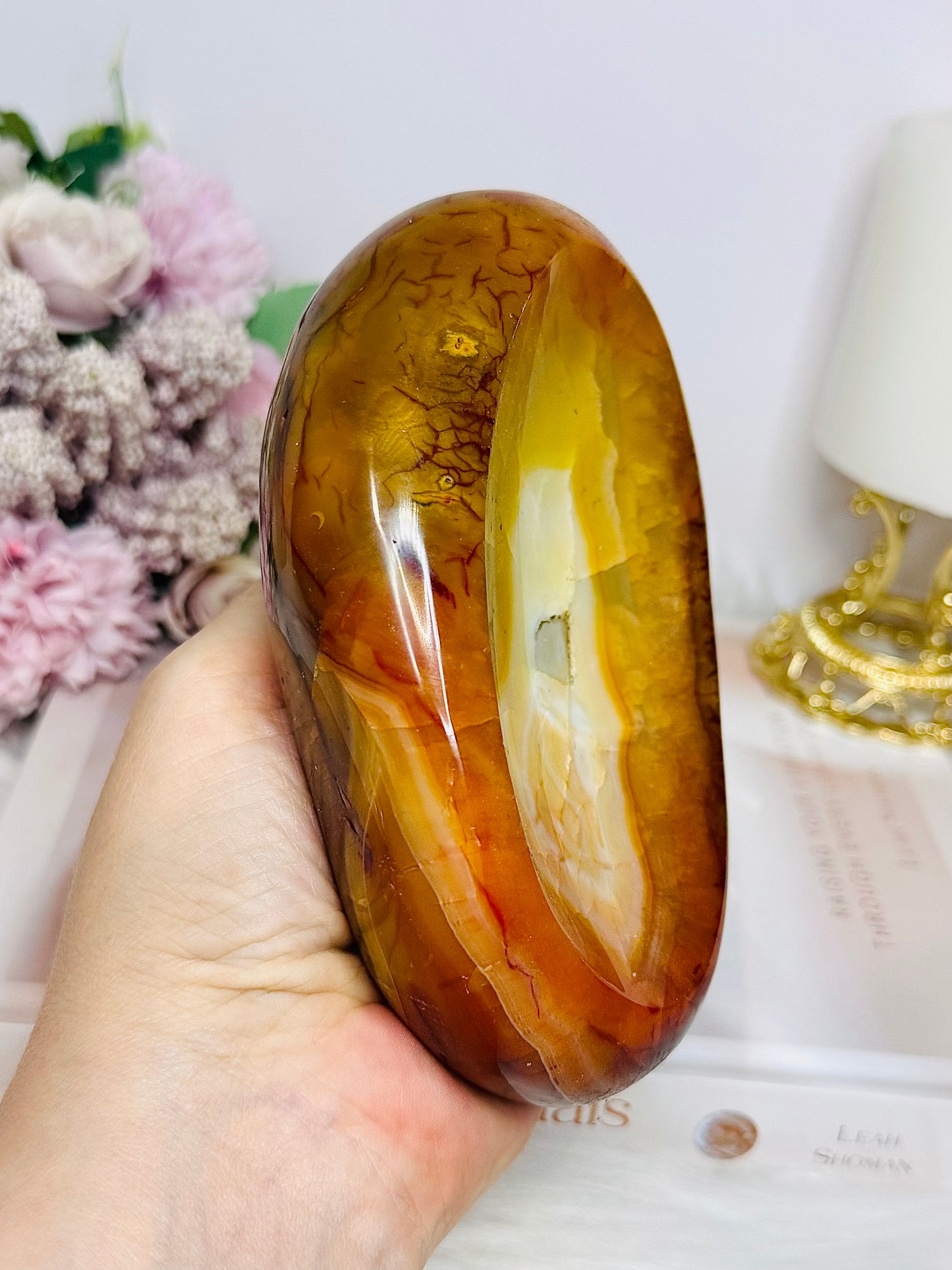 Large Carnelian Carved Bowl 13.5cm 705g