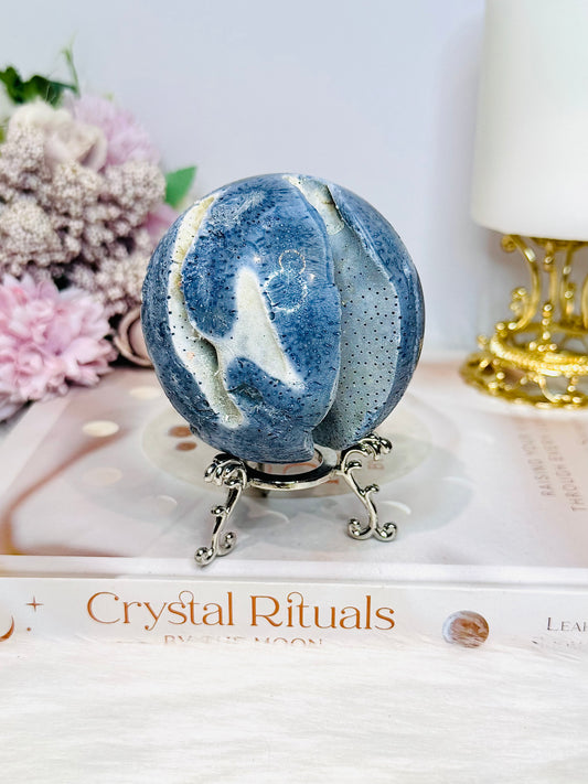 Rare Blue Coral Fossil Sphere on Stand 310g