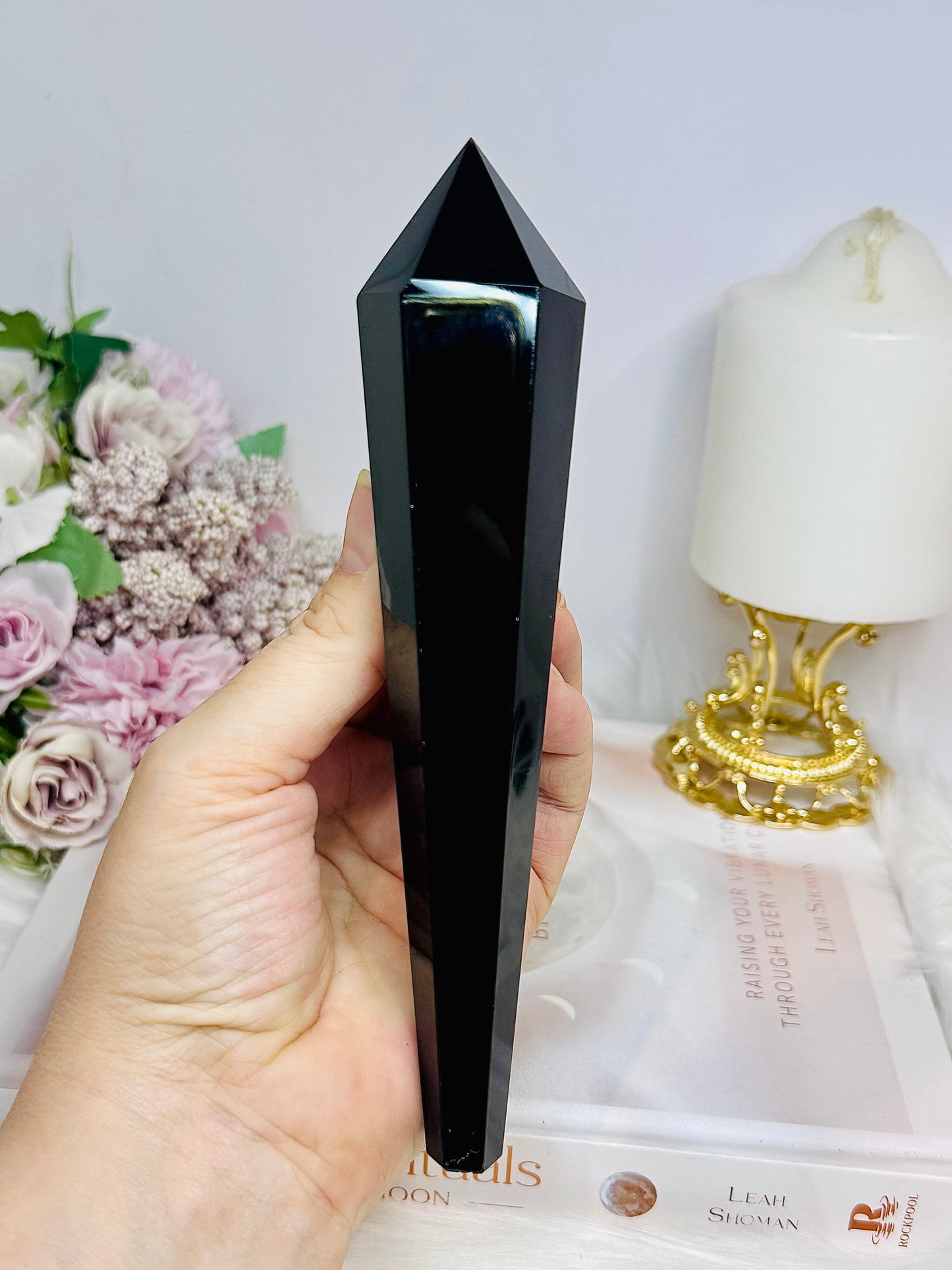 Large Black Obsidian Wand | Tower 17cm