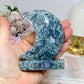 Moss Agate Druzy Moon On Stand 9.5cm