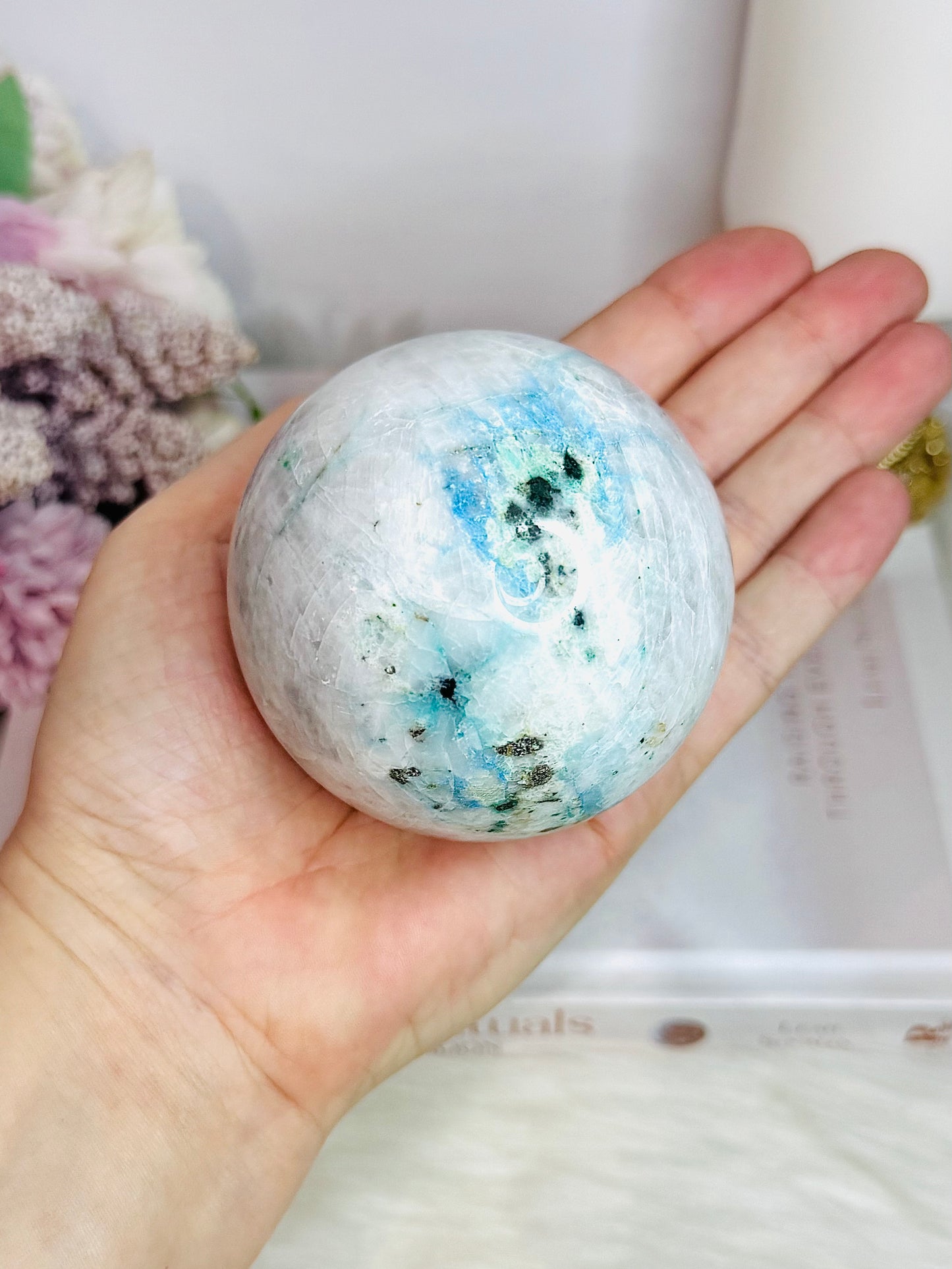 Large Phoenix Stone (Malachite, Chrysocolla, Turquoise) Sphere on Stand 460g