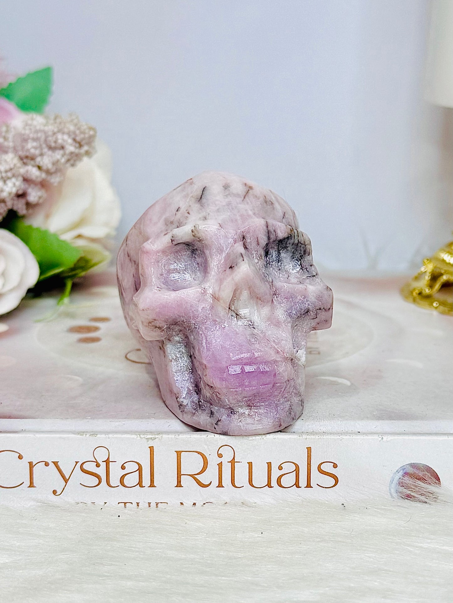 Chunky Kunzite Carved Skull 7cm