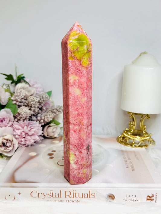 Rare Large Thulite Tower with Epidote Inclusions 19cm