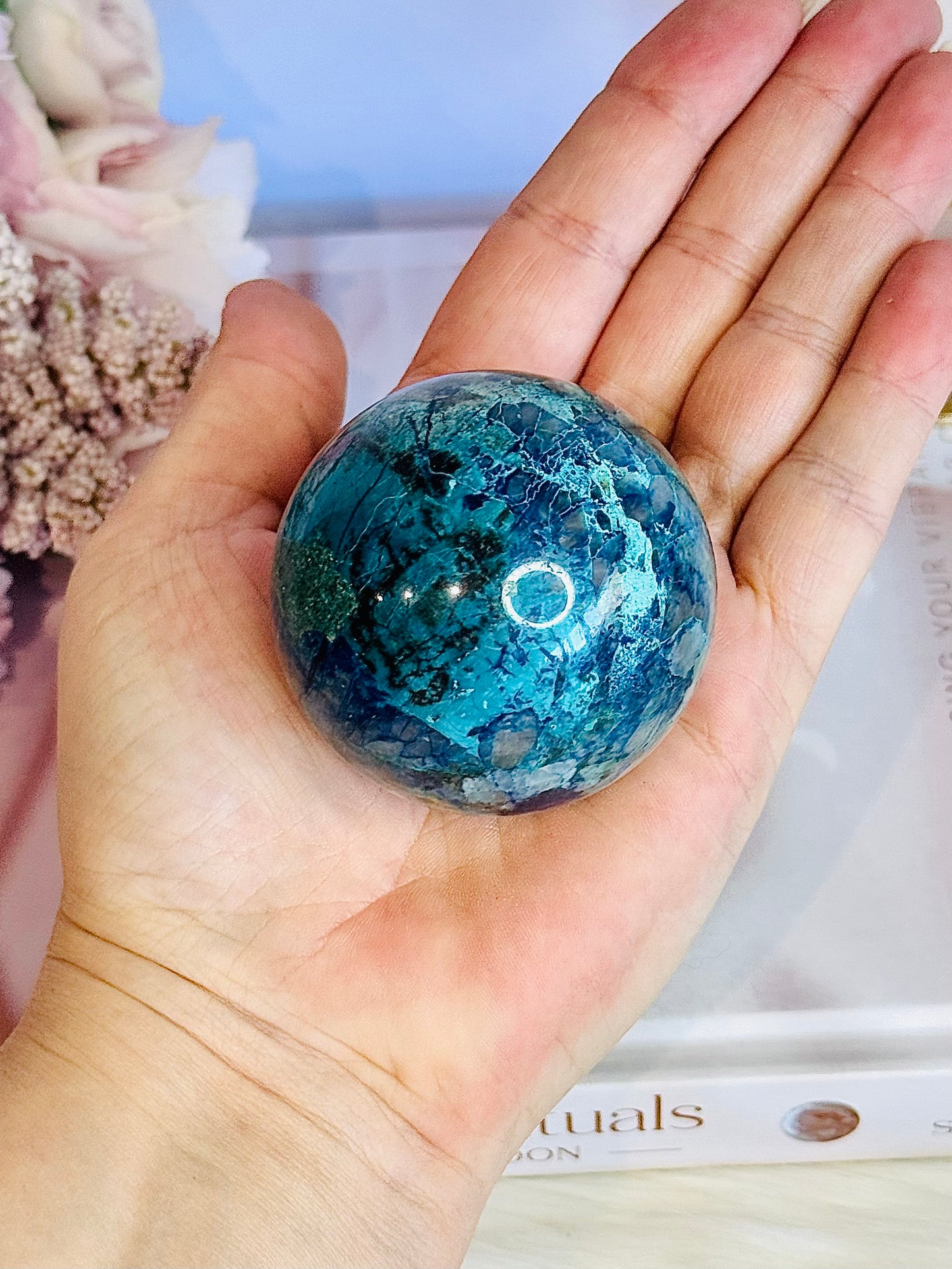 Absolutely Incredible High Grade Chrysocolla Sphere on Stand 6.5cm