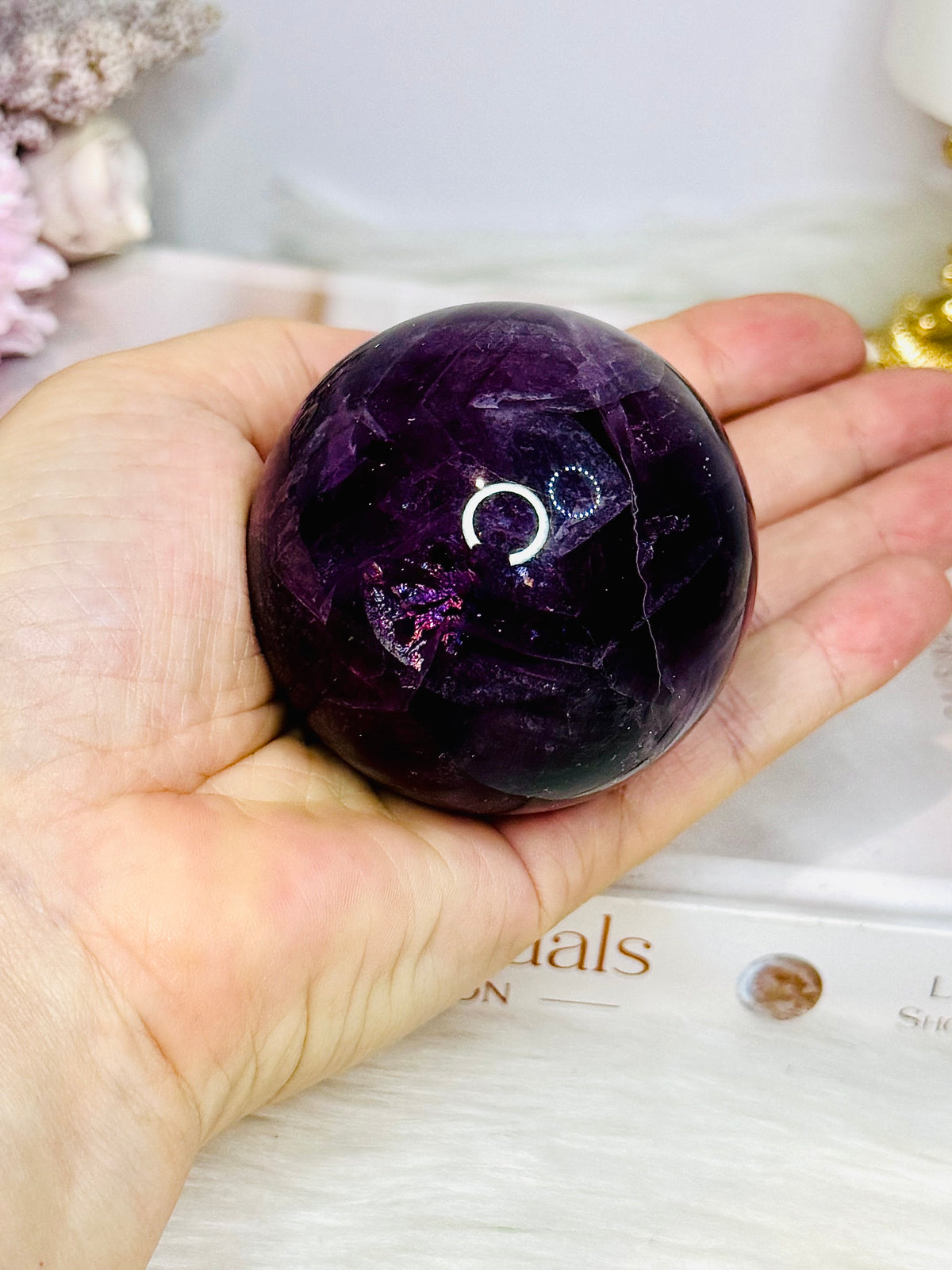 Large High Grade Purple Fluorite Sphere with Rainbows 336g