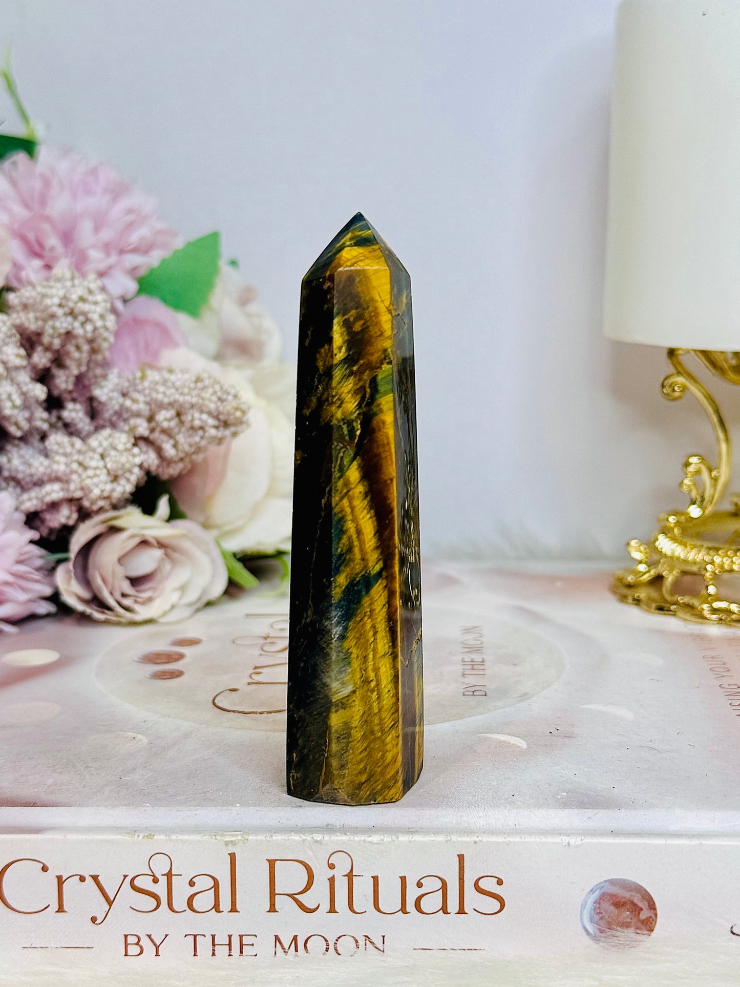 Blue & Gold Flash Tigers Eye Tower 9.5cm