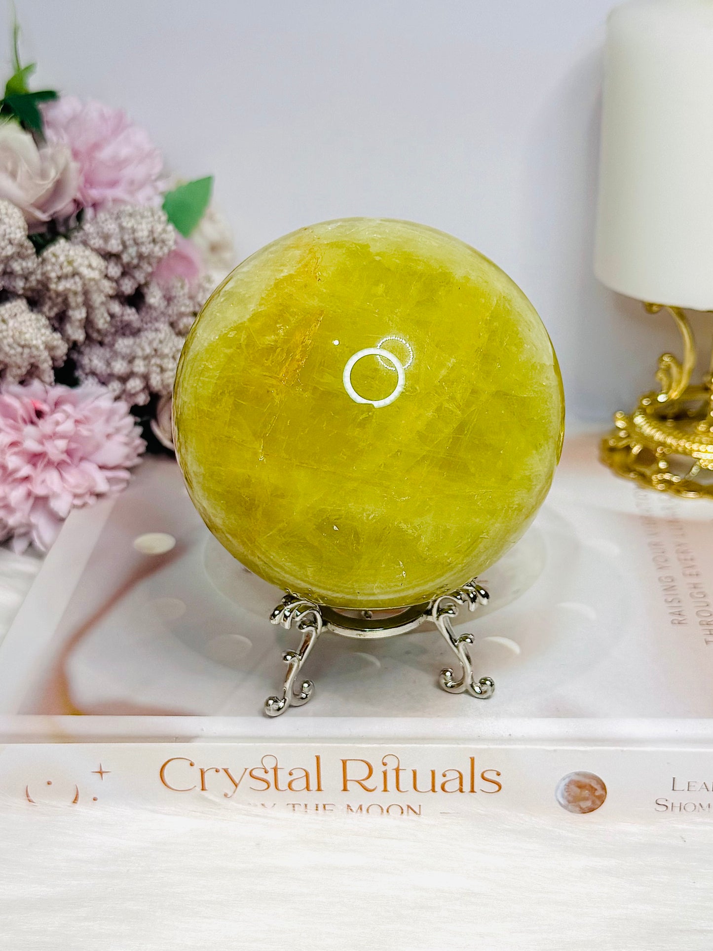 Large Citrine Sphere With Rainbows (heat treated) On Stand 890g