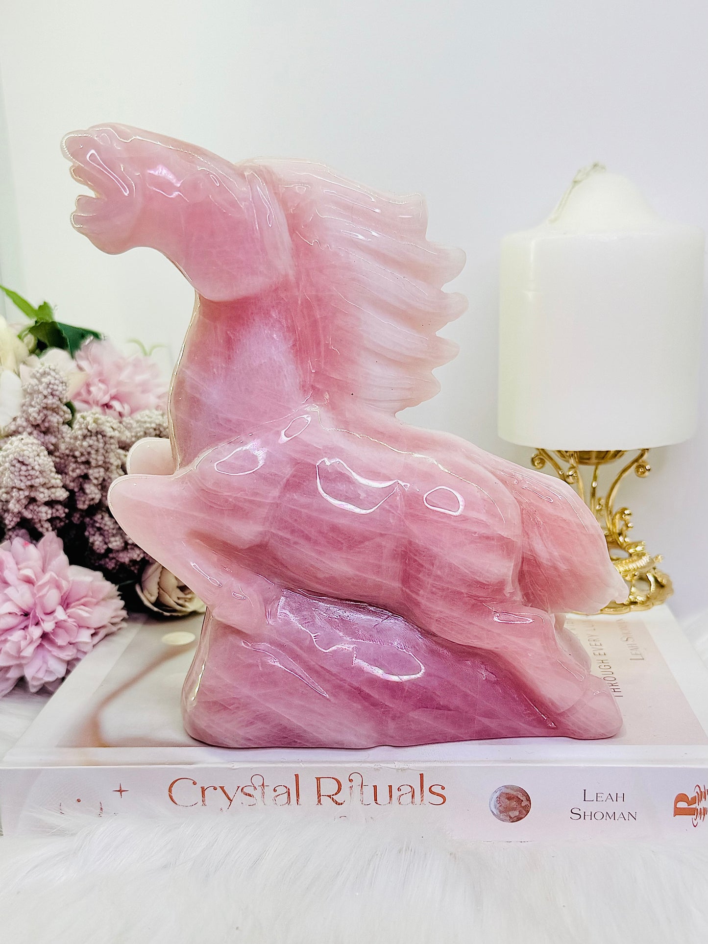 Spectacular & Fabulous Huge 1.38KG Rose Quartz Perfectly Carved Stunning Horse