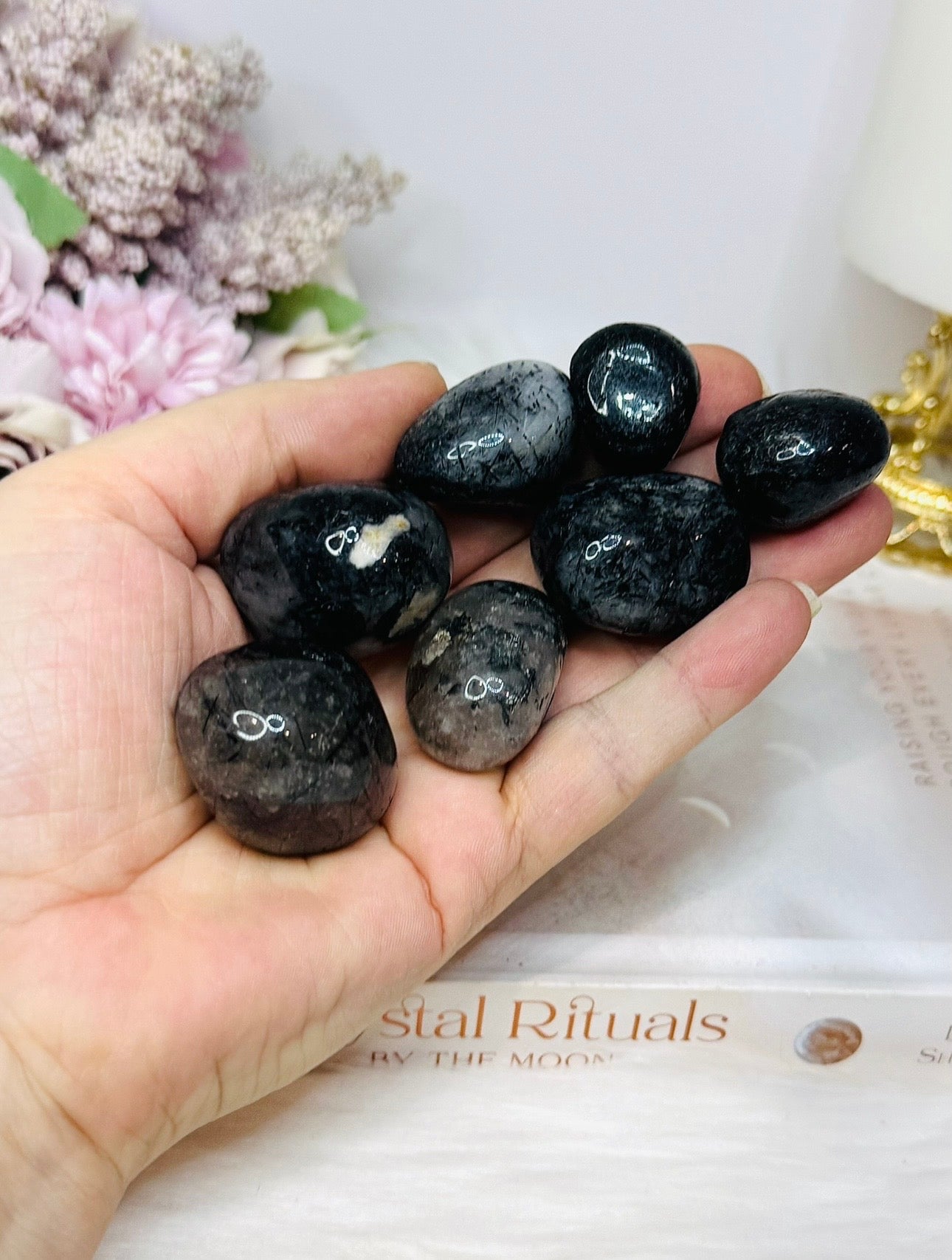Black Tourmaline in Quartz Tumbles $5 each