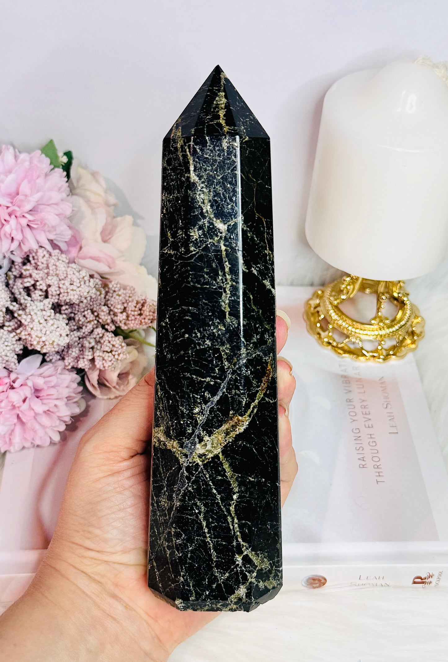 Exceptionally Stunning High Grade Large Chunky Natural Black Tourmaline with Gold Mica Tower | Generator 822grams