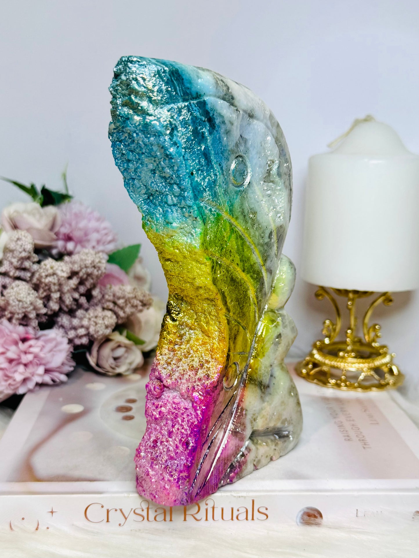 Large Aura Quartz Carved Angel 17cm 710g