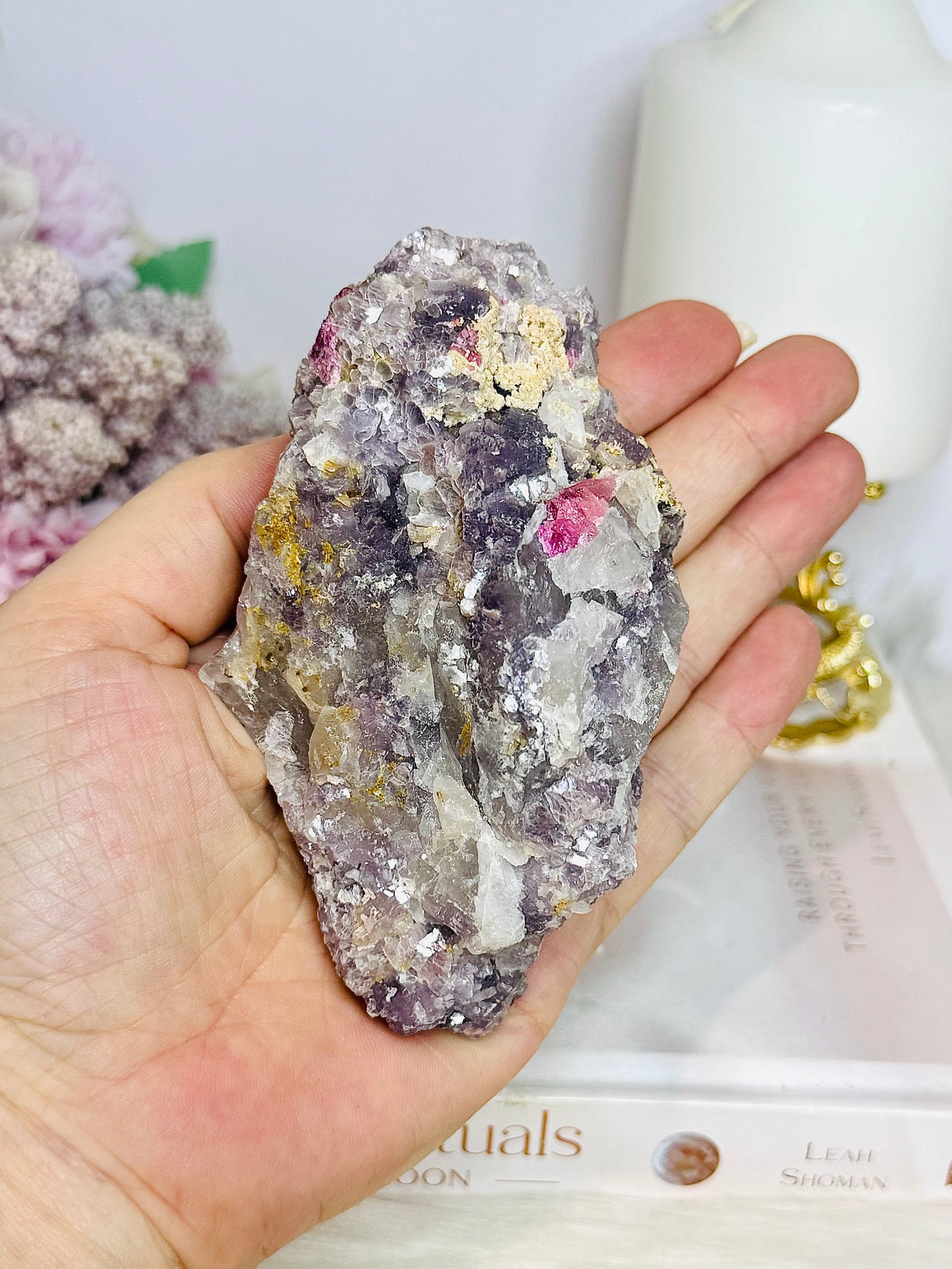 Natural Pegmatite | Unicorn Stone (Lepidolite, Pink Tourmaline, Smoky Quartz and Cleavelandite) Specimen 10.5cm 310g