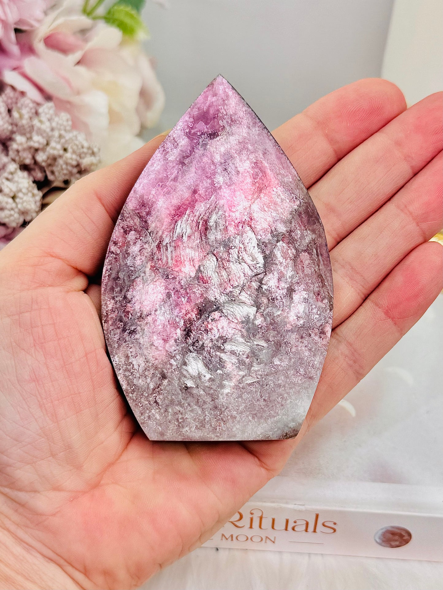 Natural High Grade Purple Mica Carved Flame 10cm