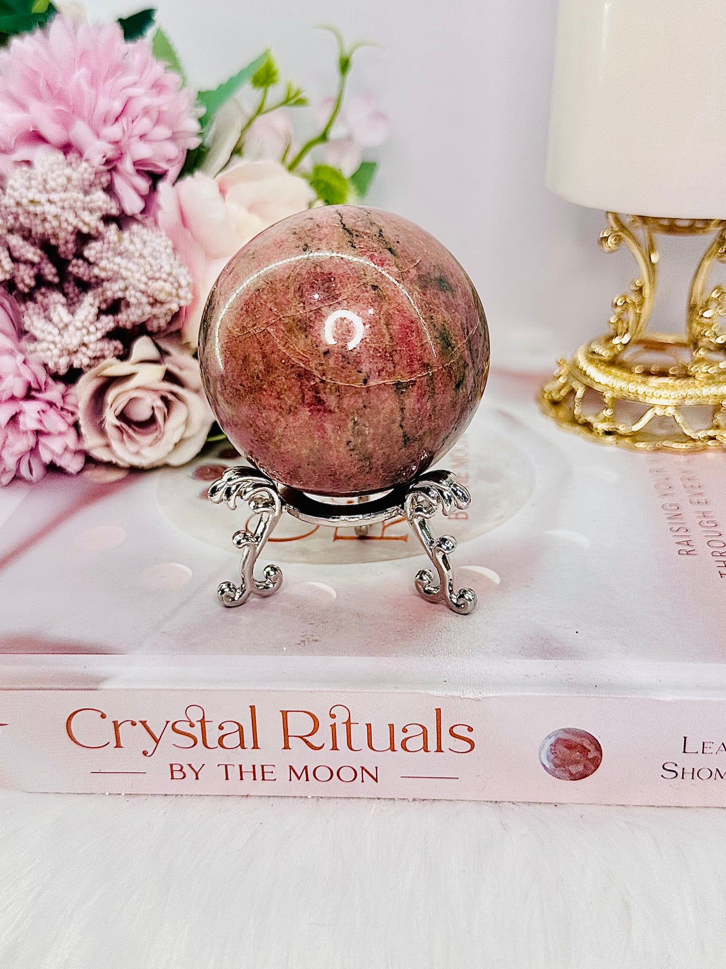 Stunning 341gram Rhodonite Sphere On Stand