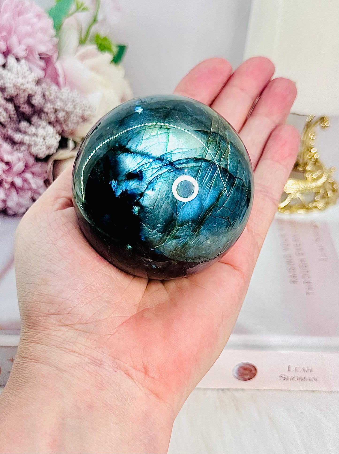 Gorgeous Large 439gram Labradorite Sphere On Stand with Stunning Blue Flash