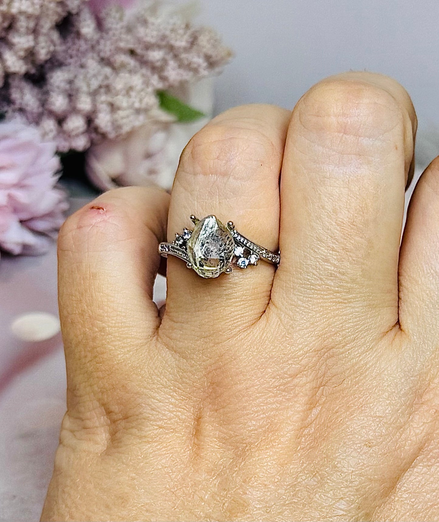 Herkimer Diamond Adjustable Silver Ring In Gift Bag