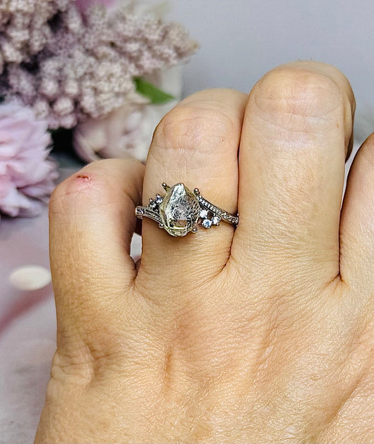 Herkimer Diamond Adjustable Silver Ring In Gift Bag