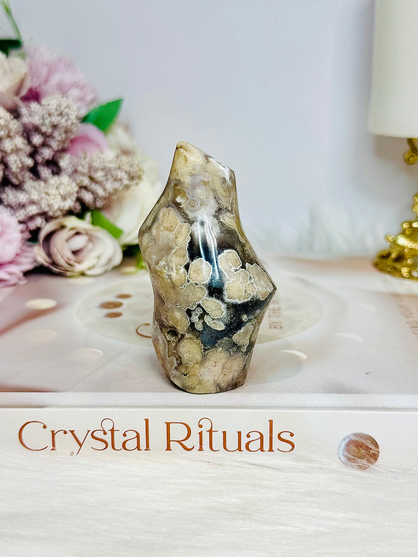 Flower Agate Carved Flame 7cm