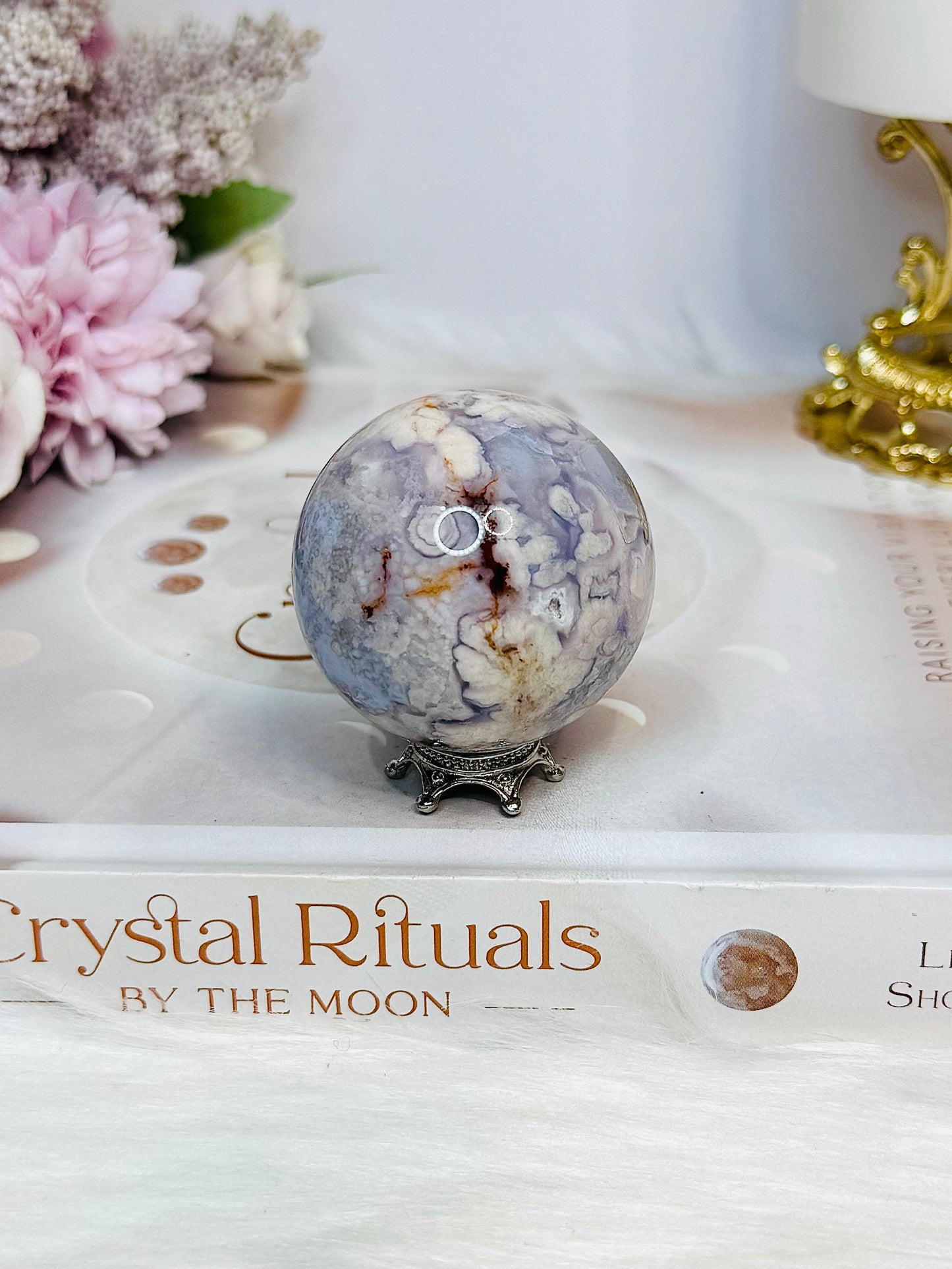 High Grade Blue Flower Agate Sphere on Stand 119g