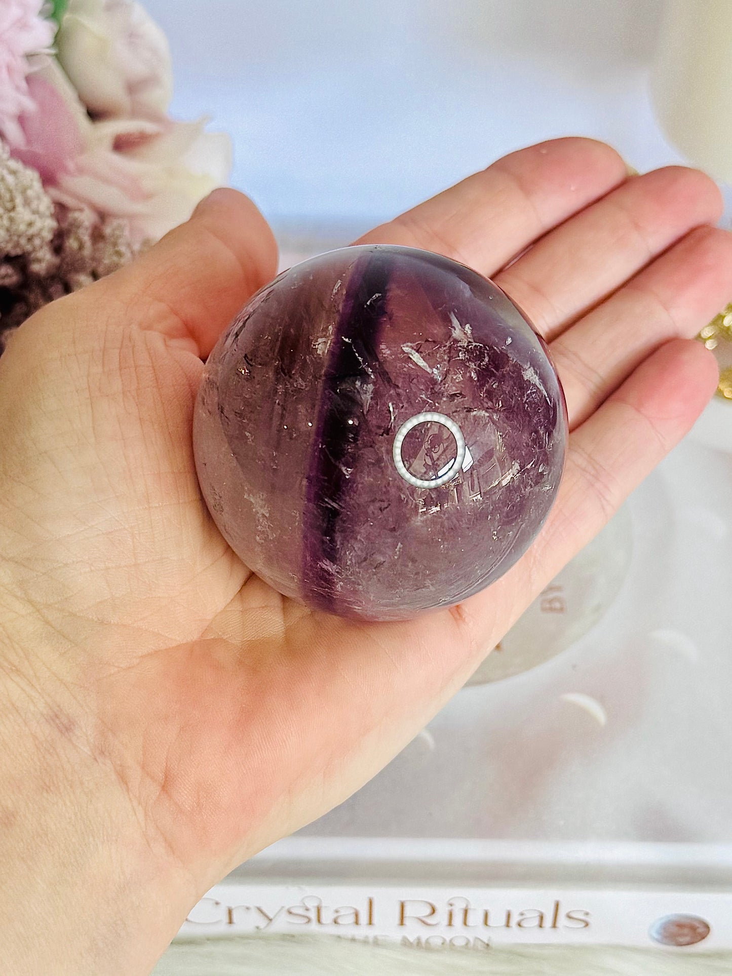 Incredible Phantom Amethyst Sphere with Rainbows 261grams On Stand