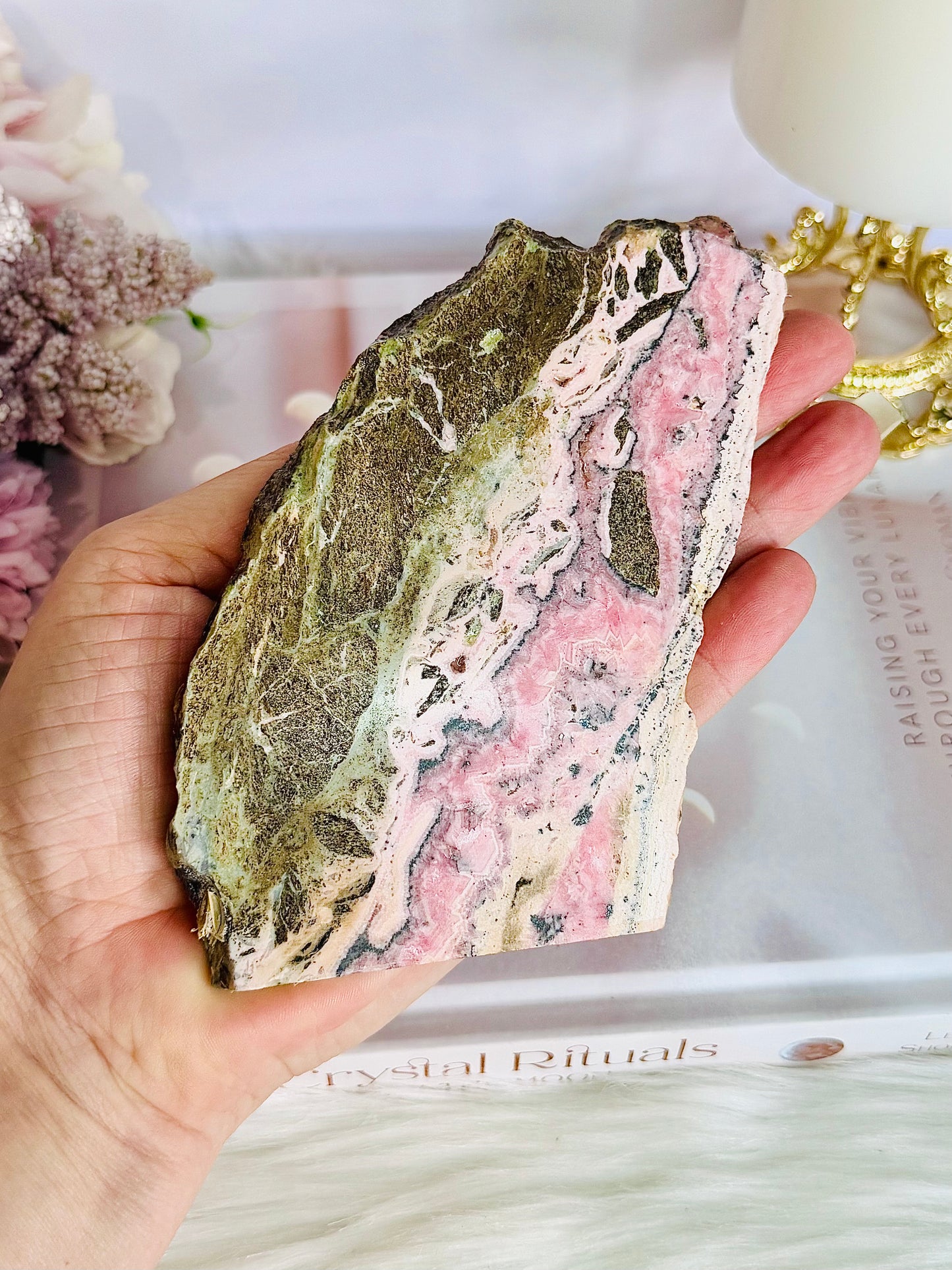 Natural Large Rhodochrosite Slab On Stand 11cm From Peru