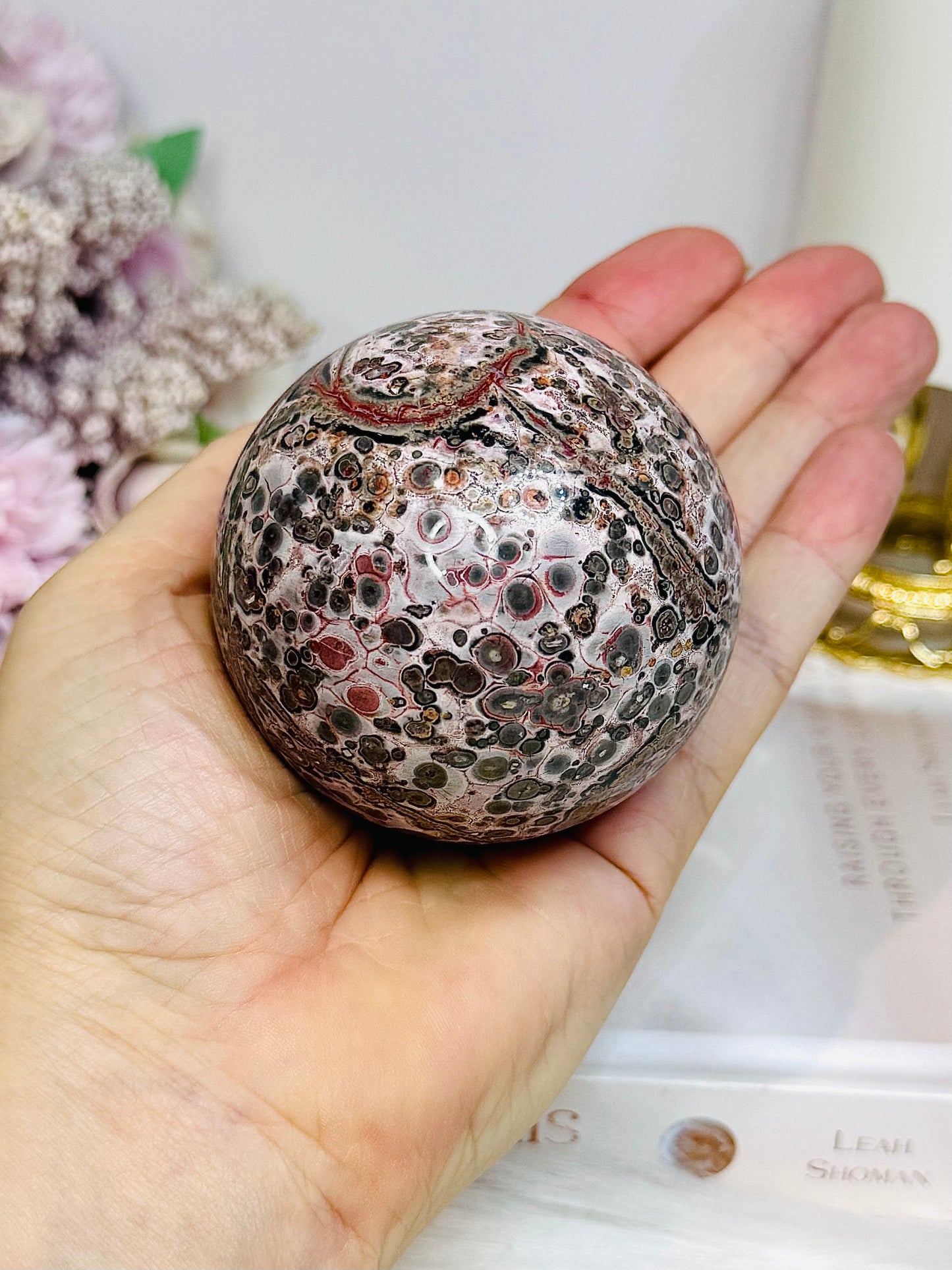 Leopard Skin Jasper Sphere on Stand 318g
