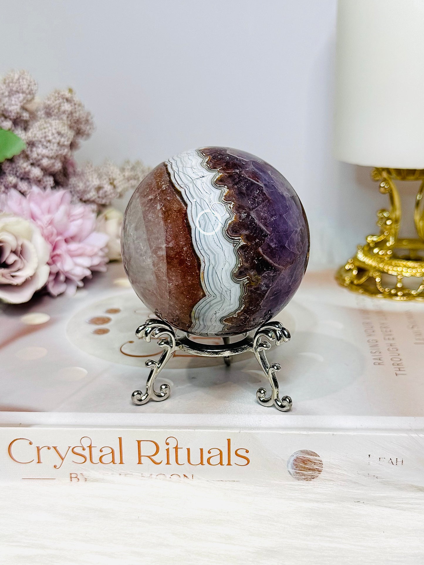 Large Crazy Lace Agate Sphere on Stand 378g