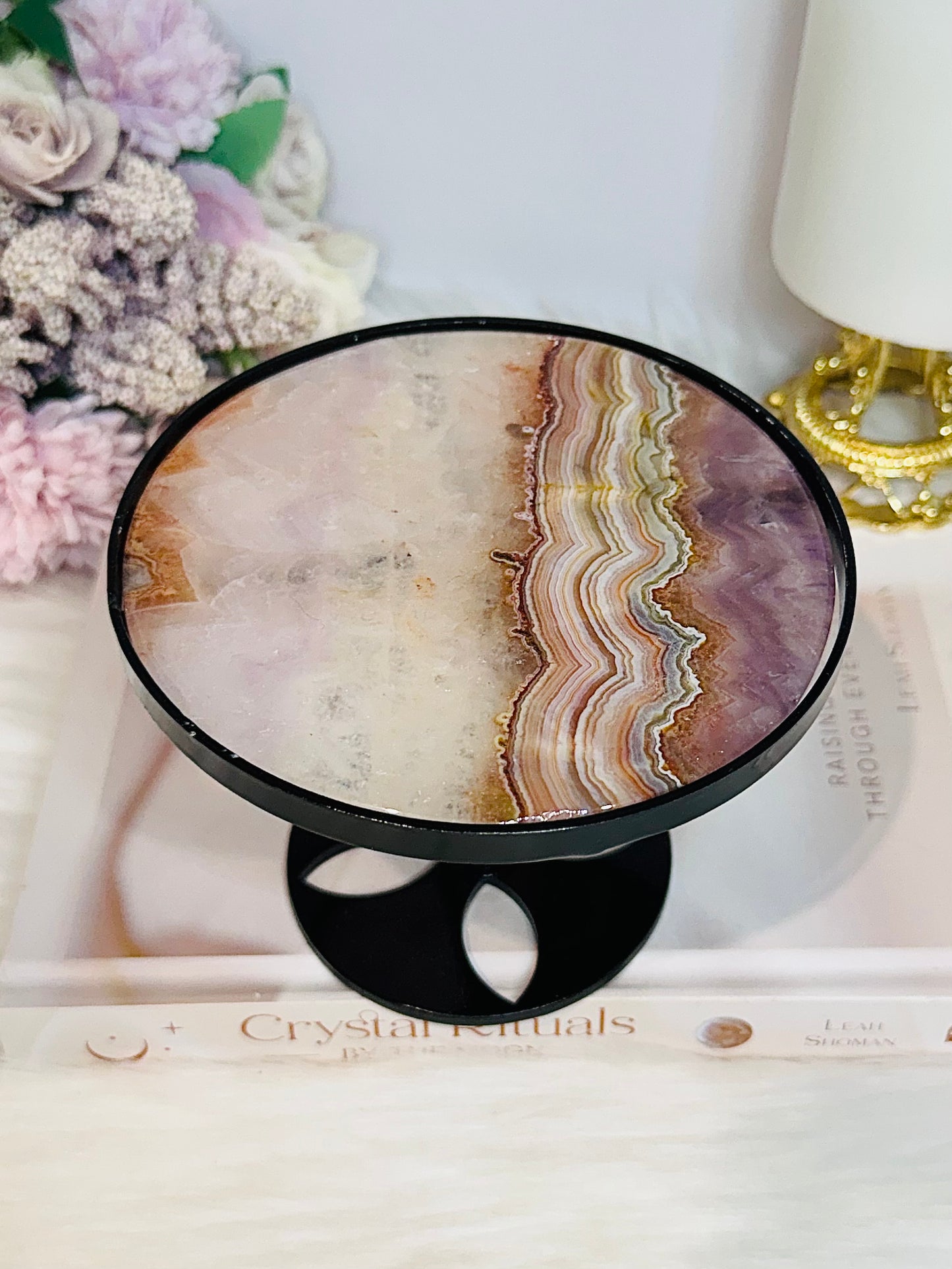 Crazy Lace Amethyst Spinning Top Small Table H:10cm W:12cm