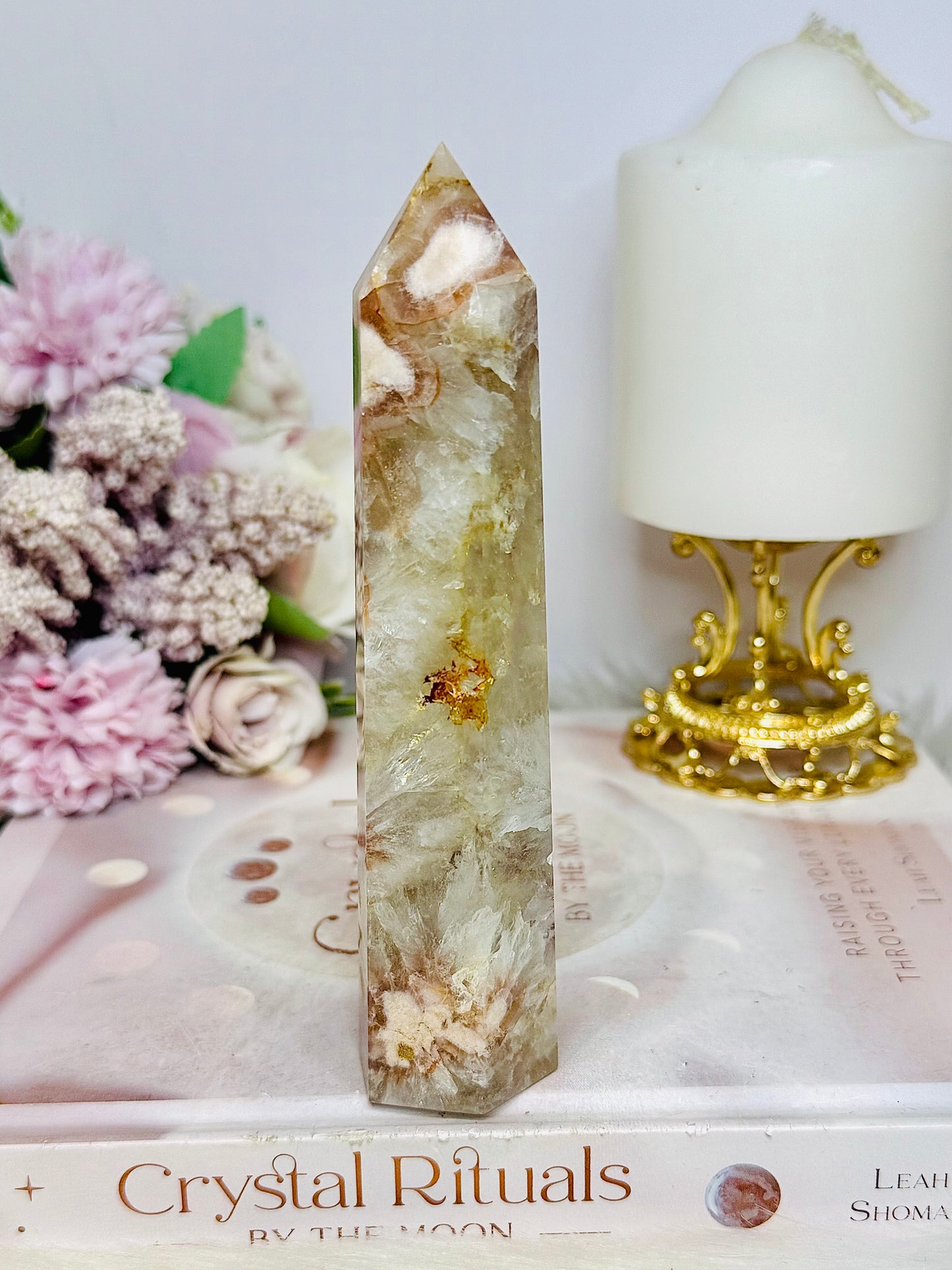 Large Flower Agate Tower 14cm 200g