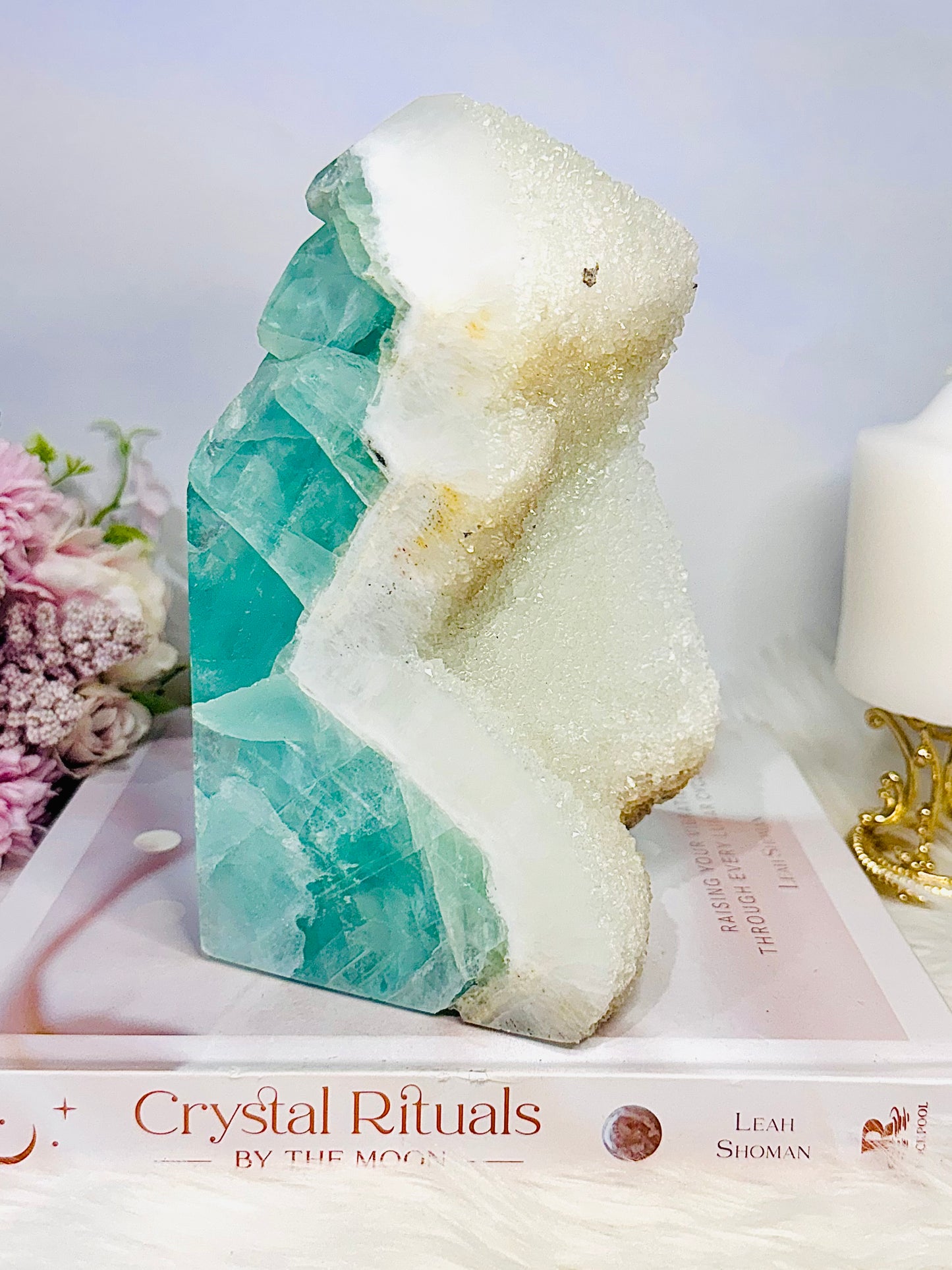 Incredible Huge 2.68KG Natural Green Fluorite Chunky Tower | Obelisk with Rainbows 
(please note back of tower is not flat see pics)