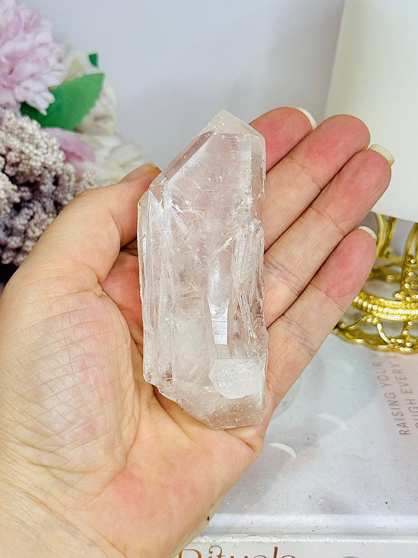 High Grade Clear Quartz Cluster Point with Rainbows 9cm