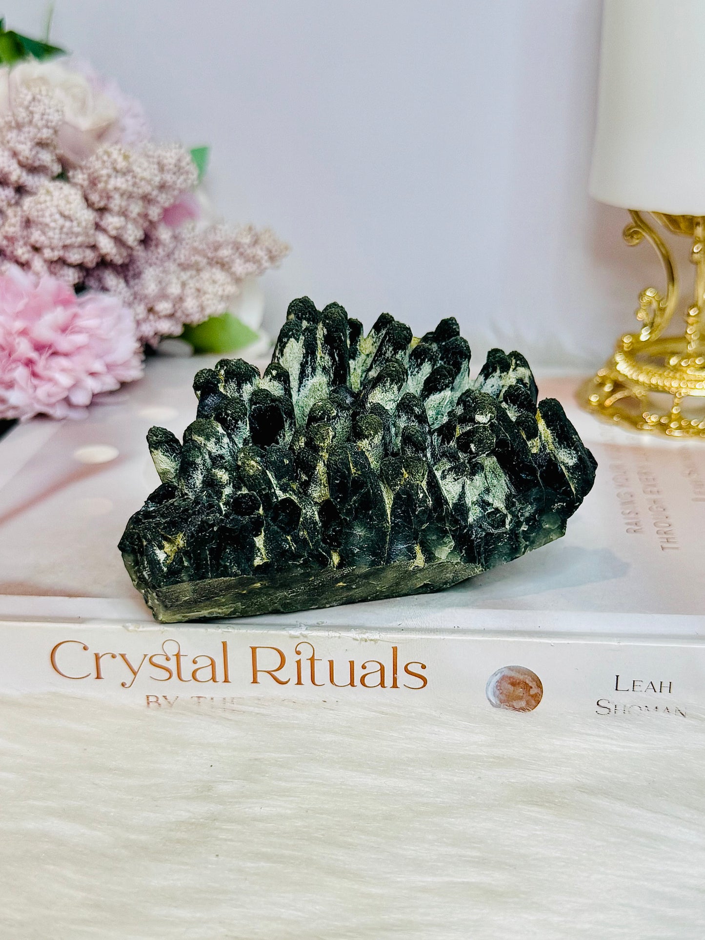 A Collectors Piece ~ Rare High Grade Green Hedenbergite Quartz Crystal Cluster 9.5cm 367g