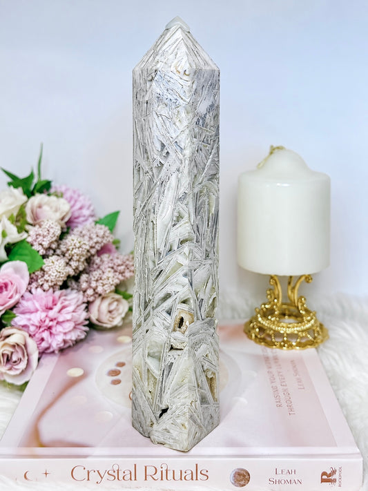Large White Crazy Lace Agate Tower 25cm 956g