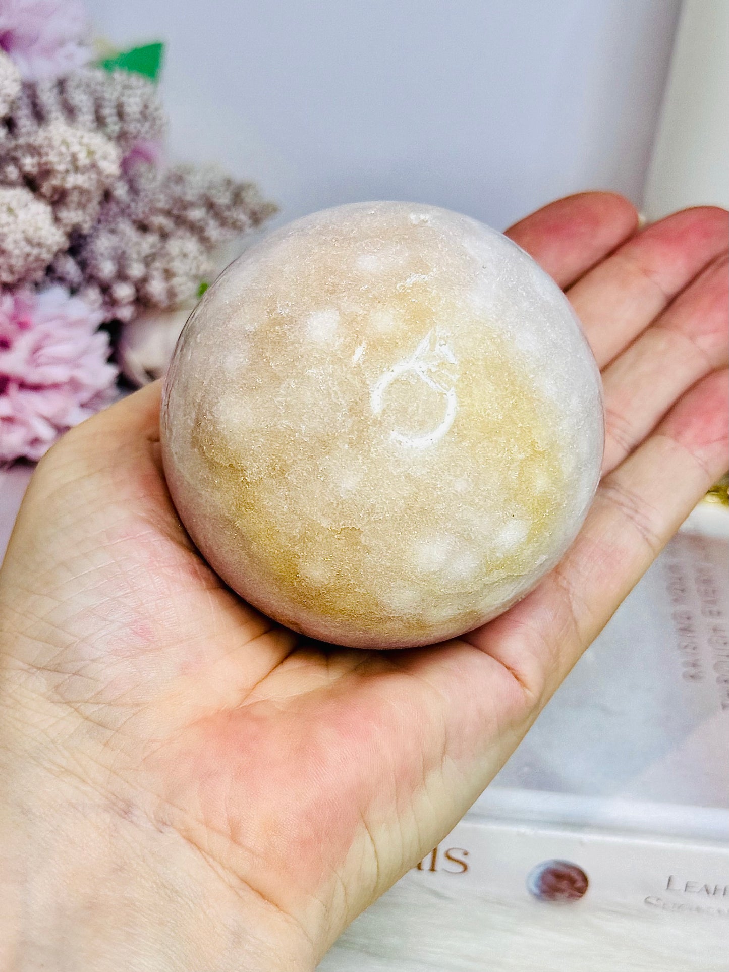 Large Pink Amethyst Sphere on Glass Lotus Stand 780g