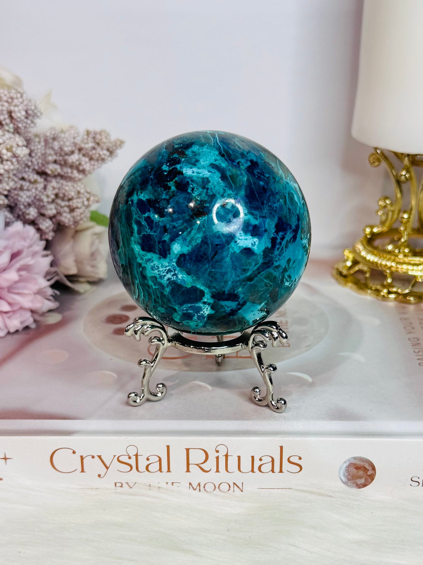 Absolutely Incredible High Grade Chrysocolla Sphere on Stand 339grams