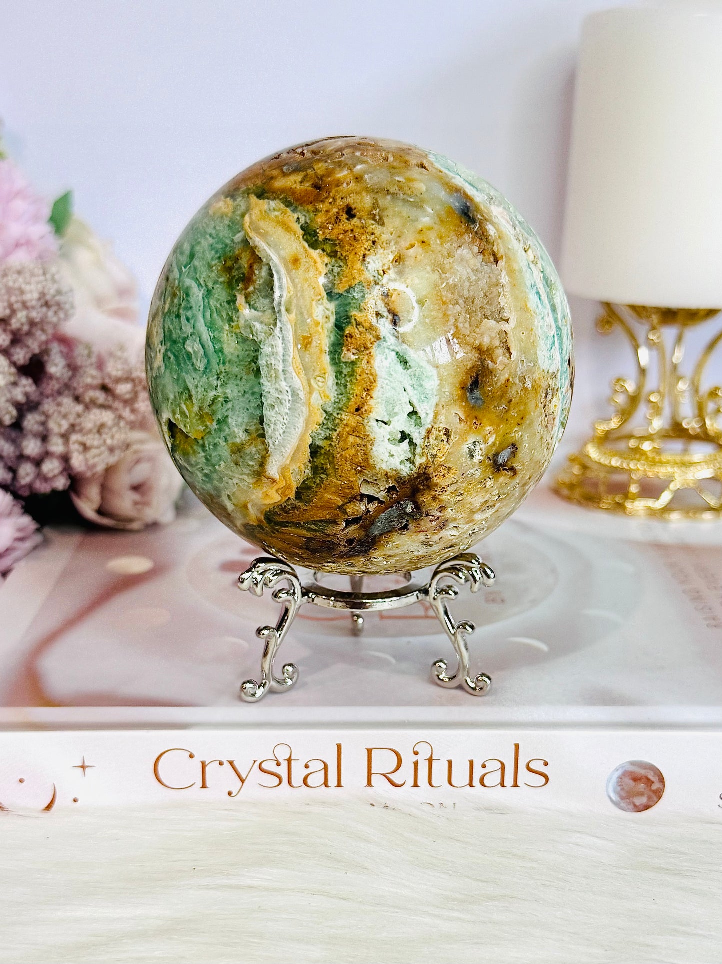 Huge Natural Glorious Variscite Sphere On Stand 802grams