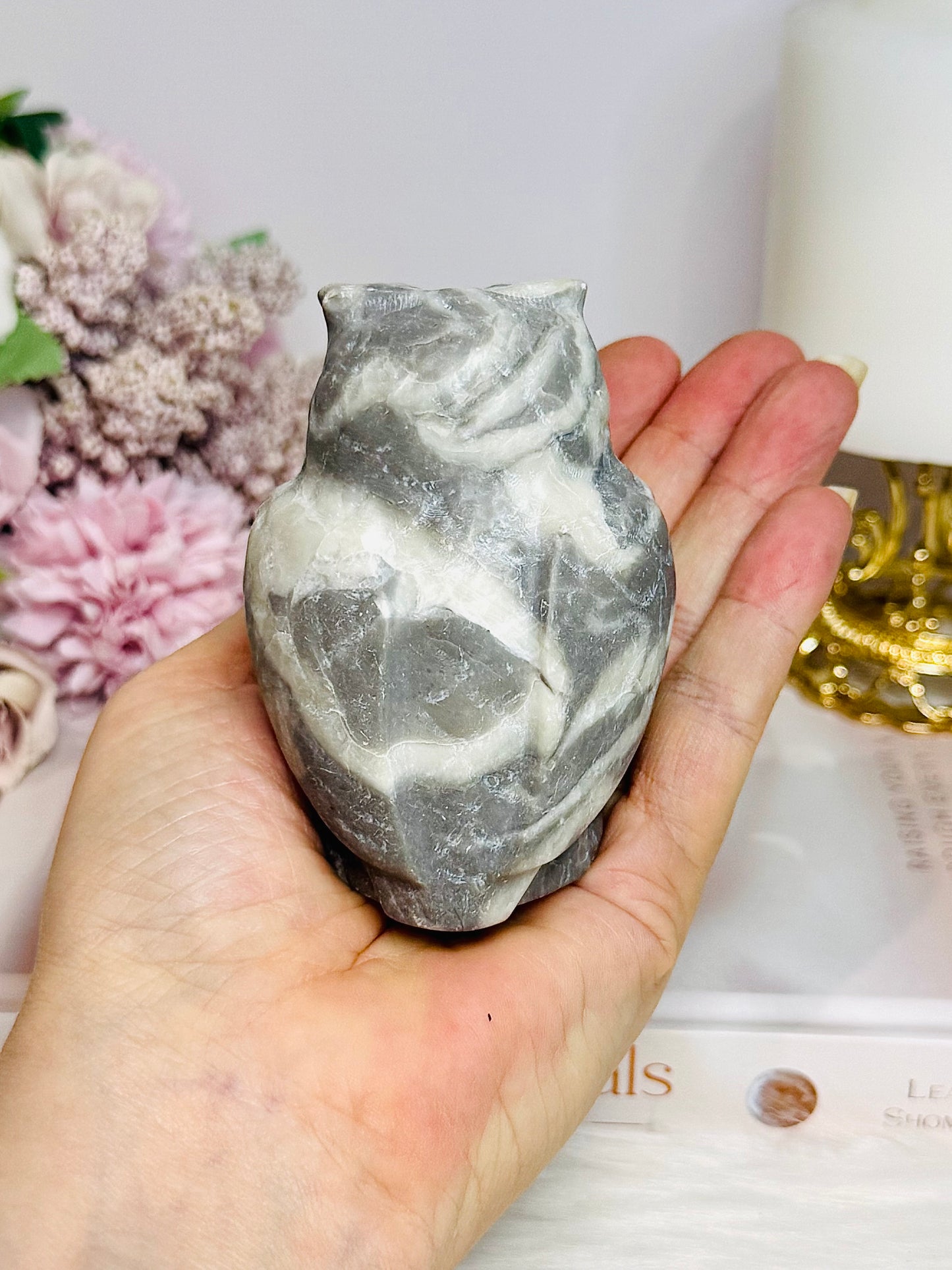 Shell Fossil Stone Jasper Owl 8.5cm 318g