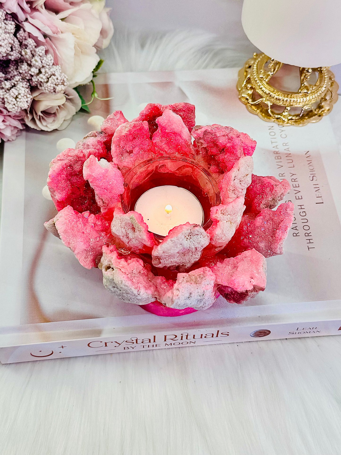 Gorgeous Large 719gram Bright Punk Pink (dyed) Quartz Candle Holder