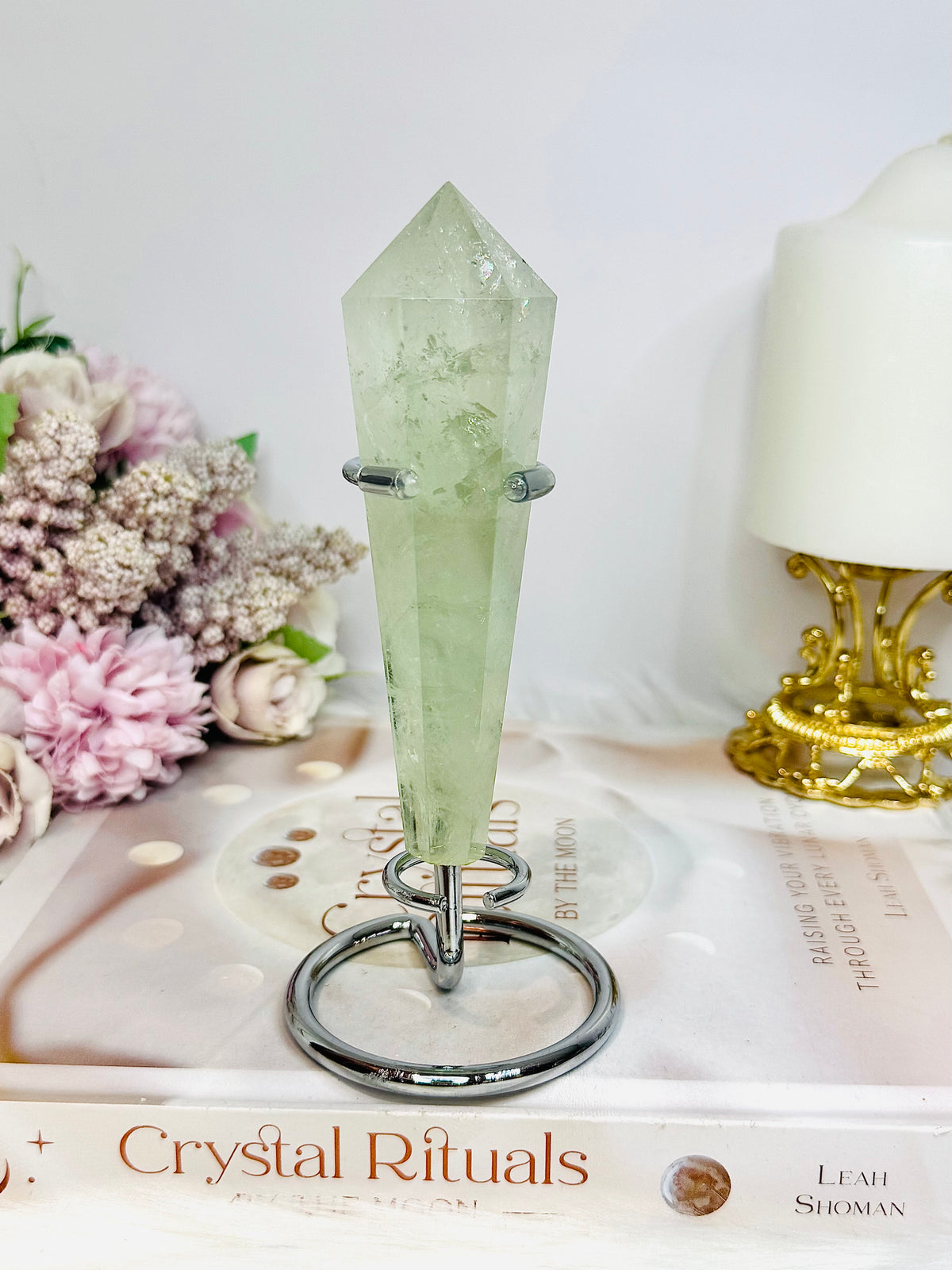 Prasiolite | Green Amethyst Wand Tower on Stand 15cm (inc stand)