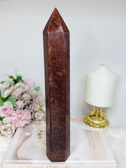 Large Strawberry Quartz Tower 27cm 886g