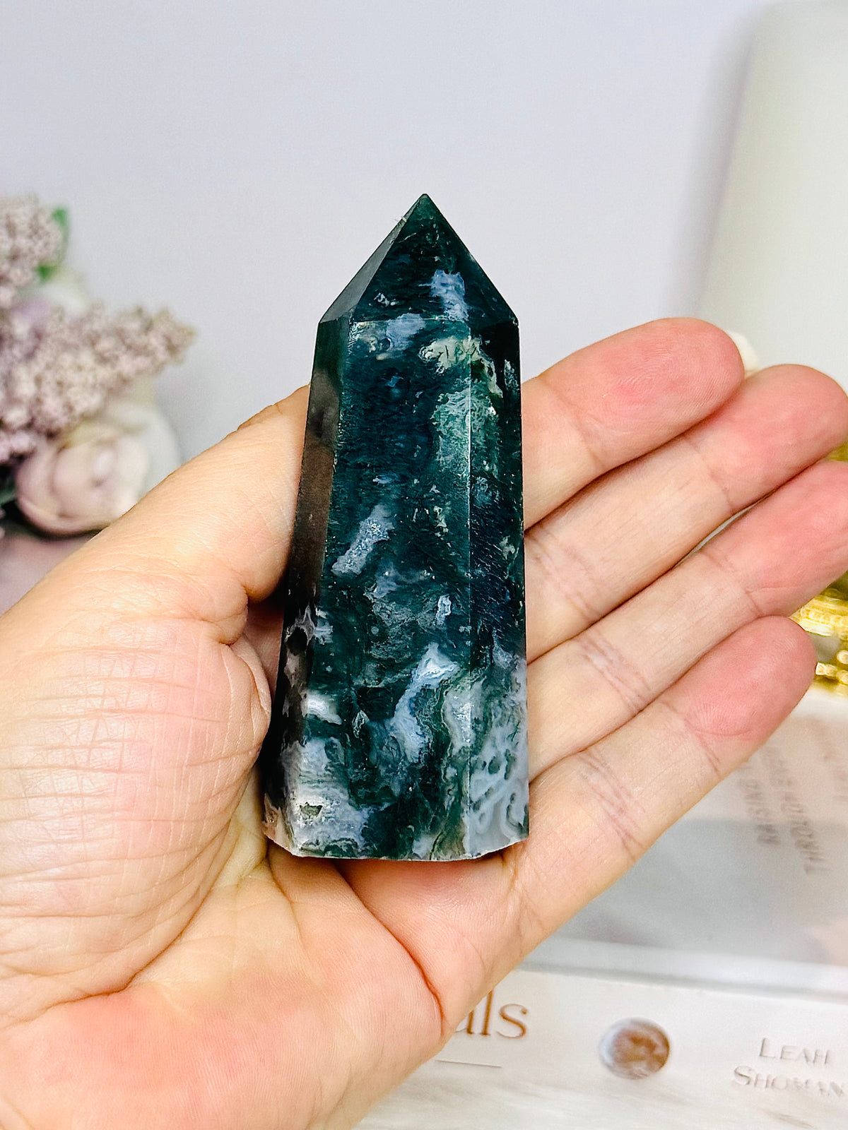 Moss Agate Druzy Tower 8.5cm