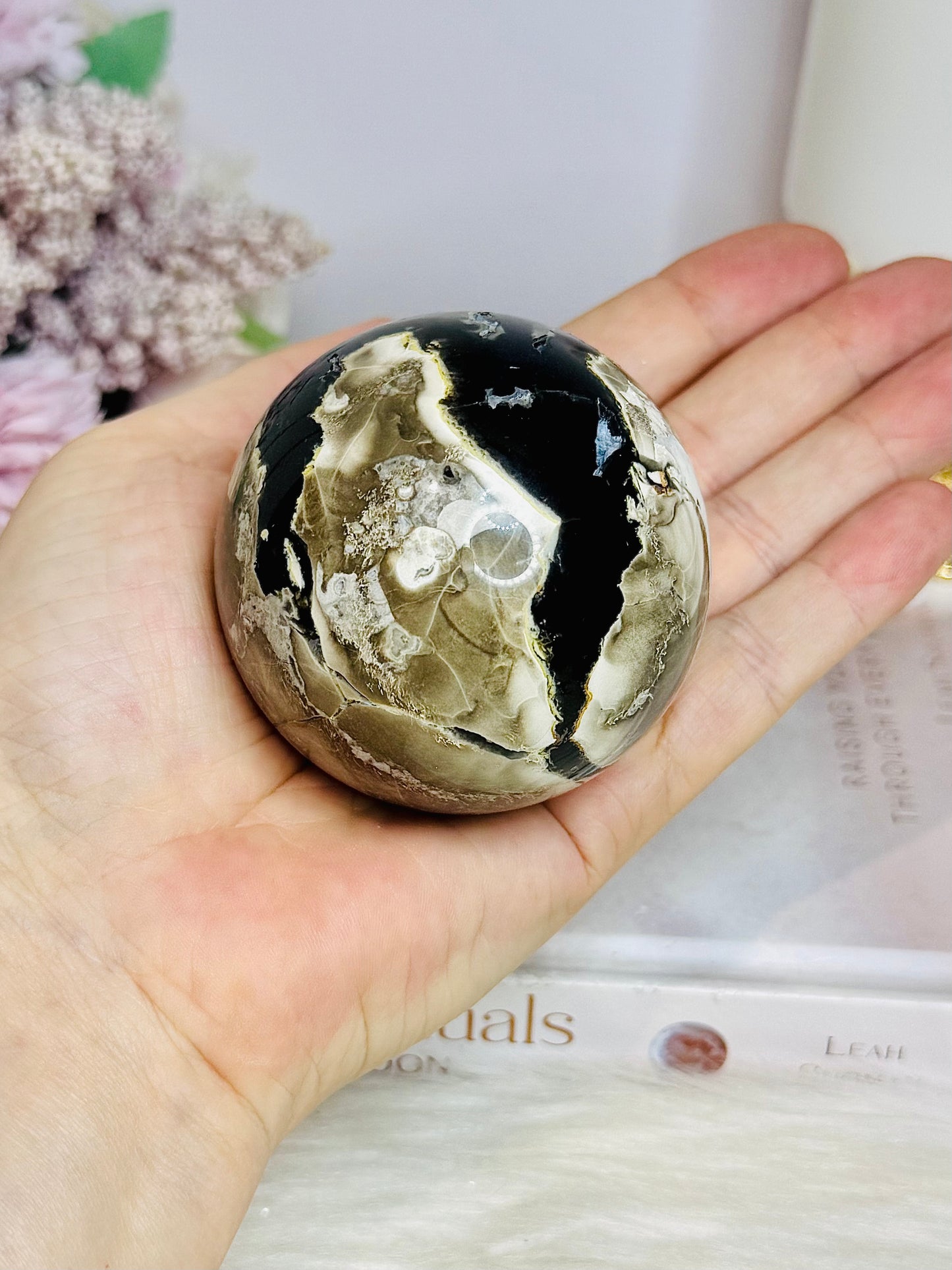 Natural Volcano Agate Druzy Sphere UV Reactive On Stand 297grams