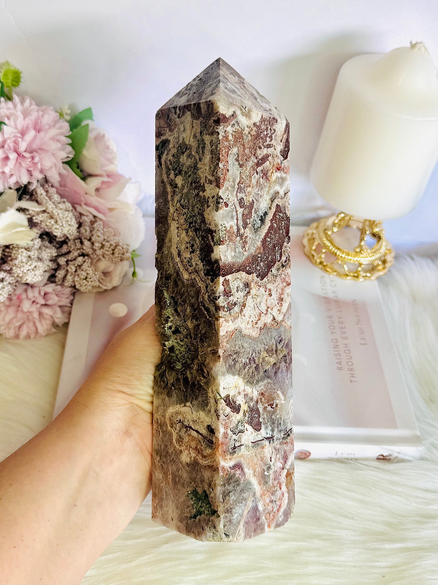 Unique & Stunning Large Chunky Mexican Lace Agate X Amethyst Tower 23cm 1.39KG From Brazil